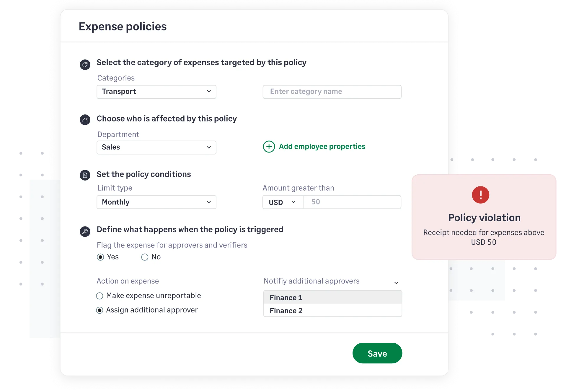 Sage Expense Management's robust policy creation and detection in action