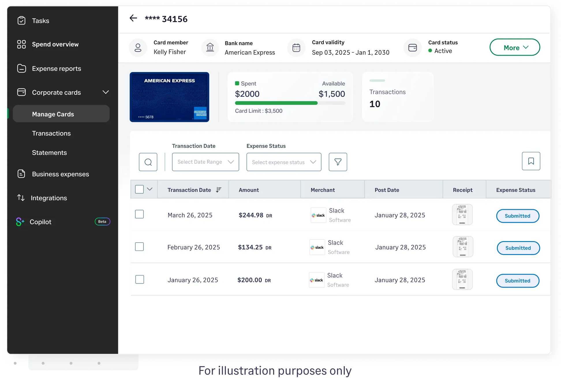 Sage Expense Management and Amex expense management integration dashboard