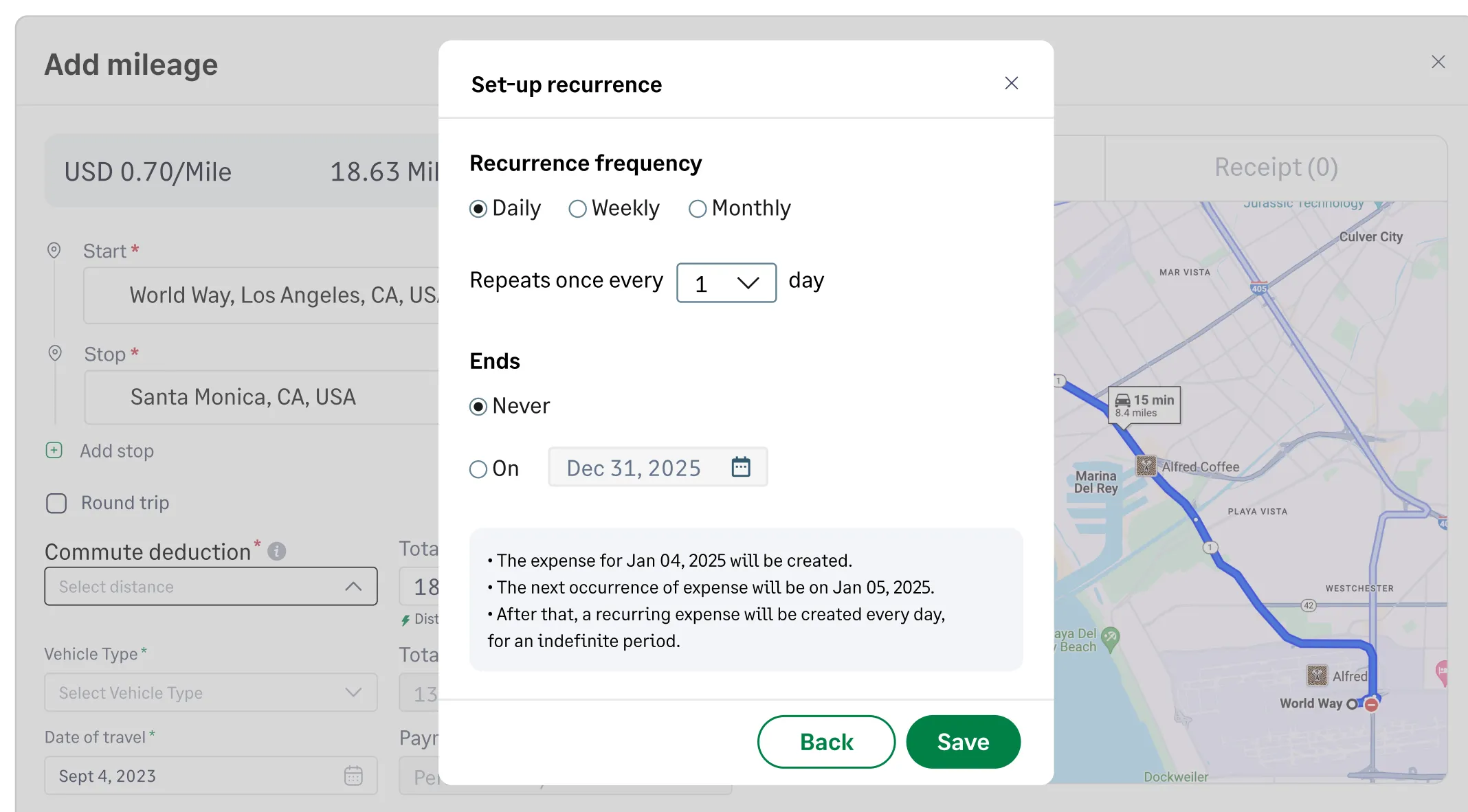 Track recurring mileage with Sage Expense management