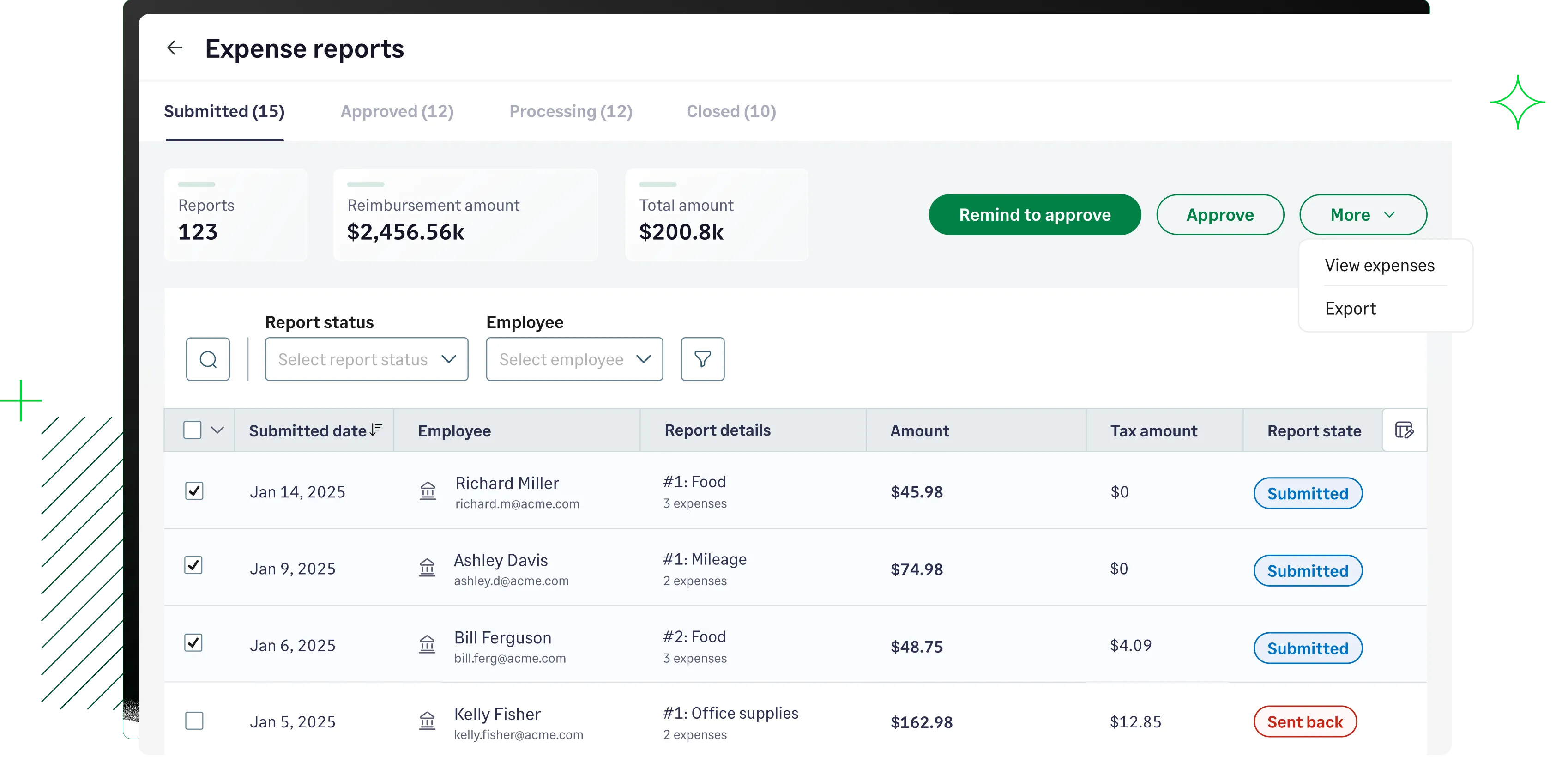 Sage Expense Management’s expense approval dashboard