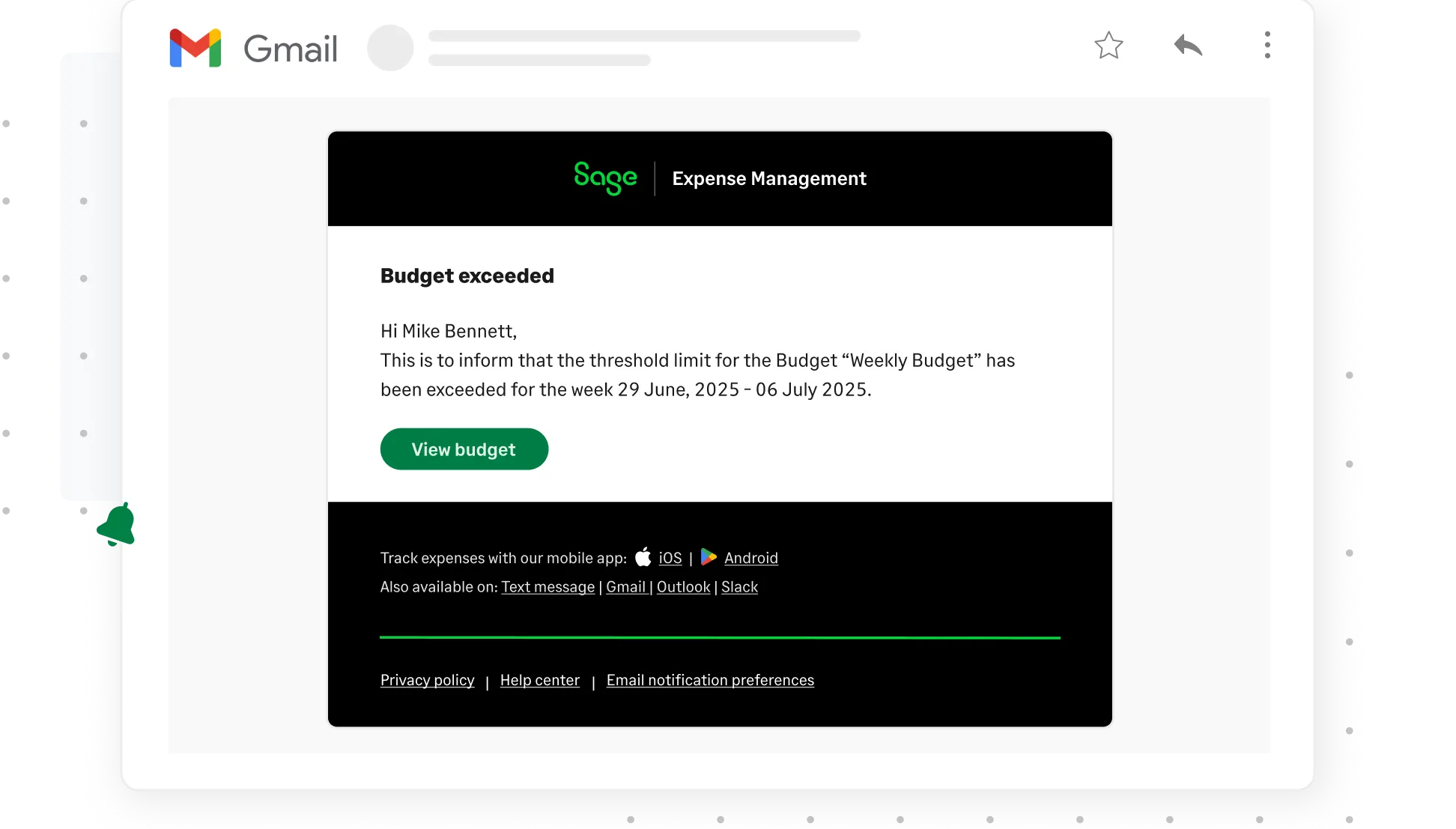 Stay informed of exceeded budgets in real-time via email with Sage Expense Management