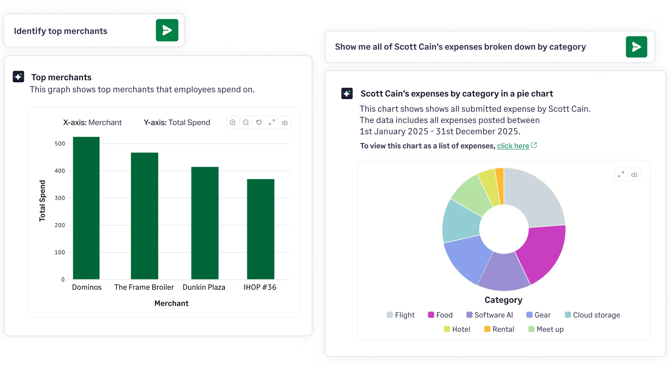 Sage Expense Management AI powered copilot gives insights about company expenses and reports.