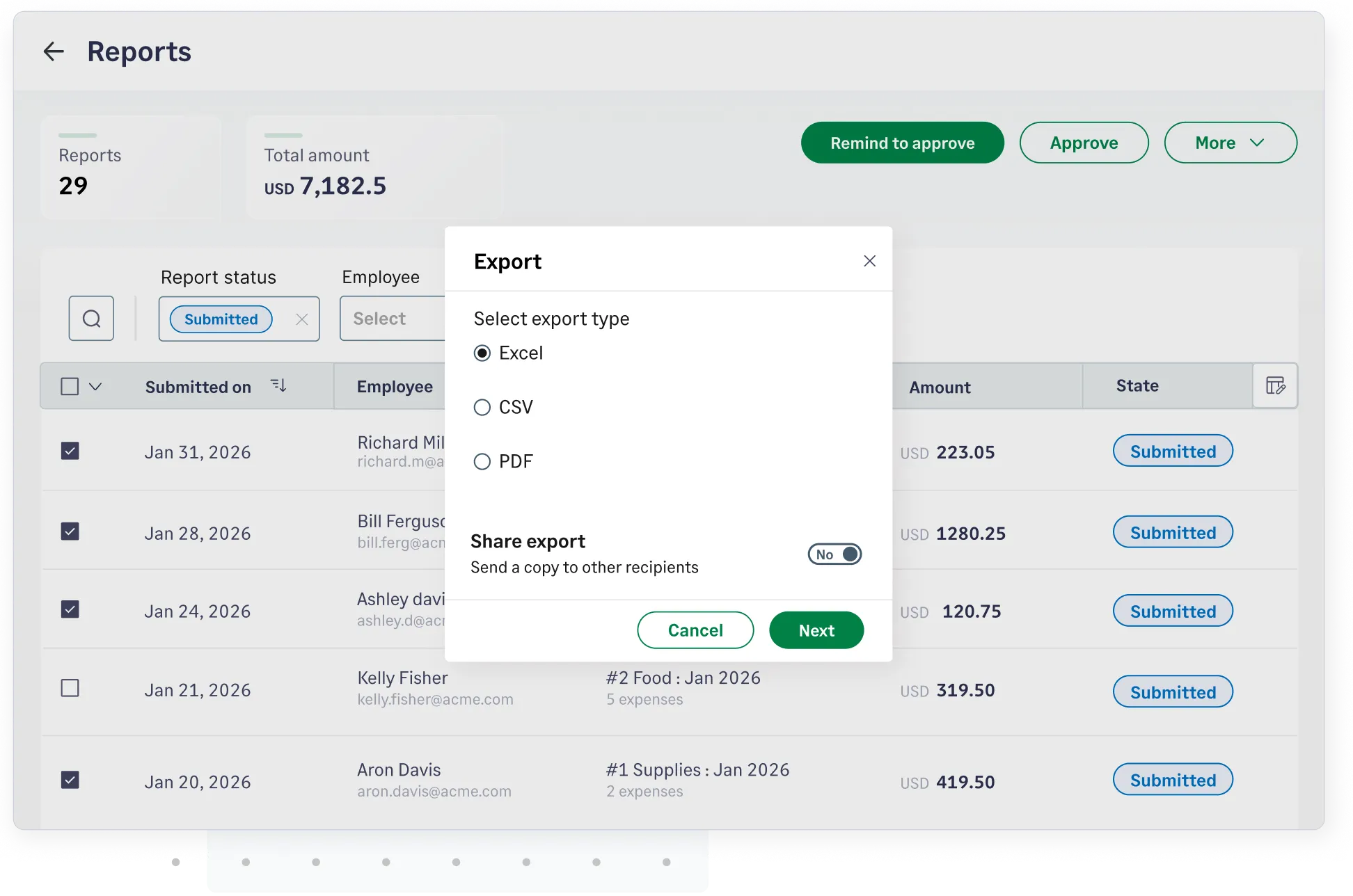 Generate and export expense reports with attached receipts in Sage Expense Management