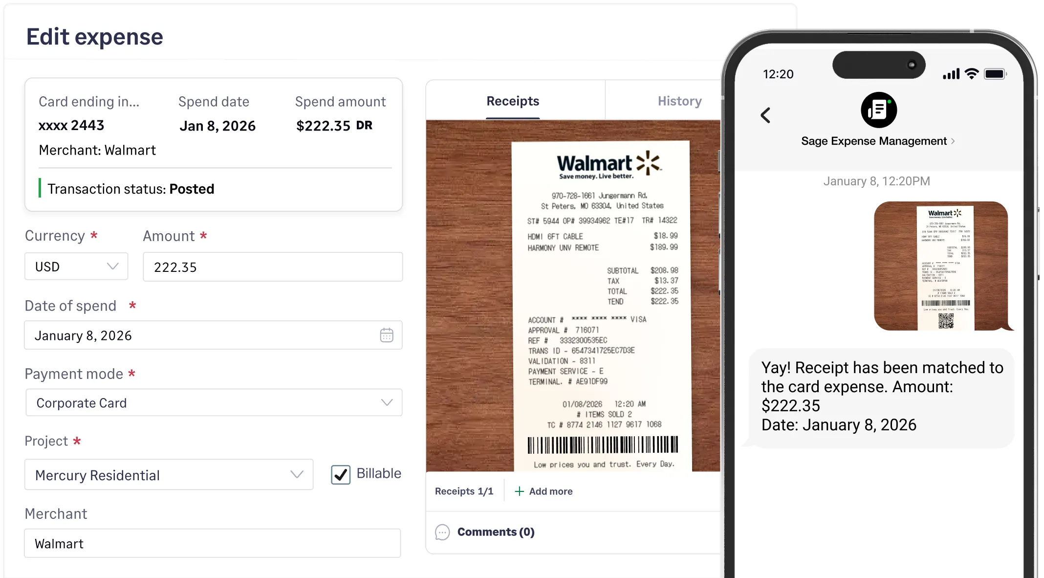 Submit and create expense via text message on Sage Expense Management