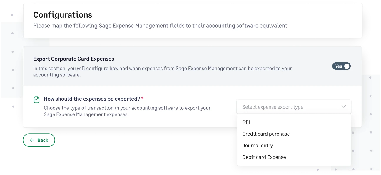 Configure how you export expense data from Sage Expense Management to your accounting software
