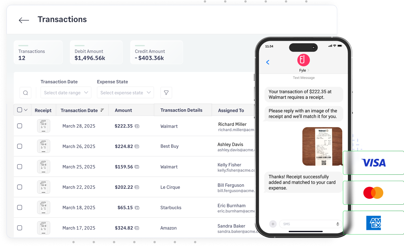 Fyle integrates with your existing credit card from any bank