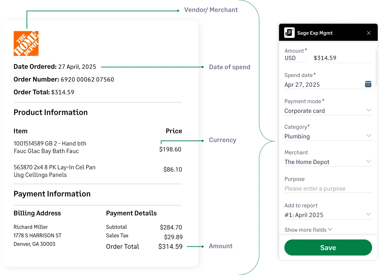 Sage Expense Management codes expense receipt details automatically powered by AI