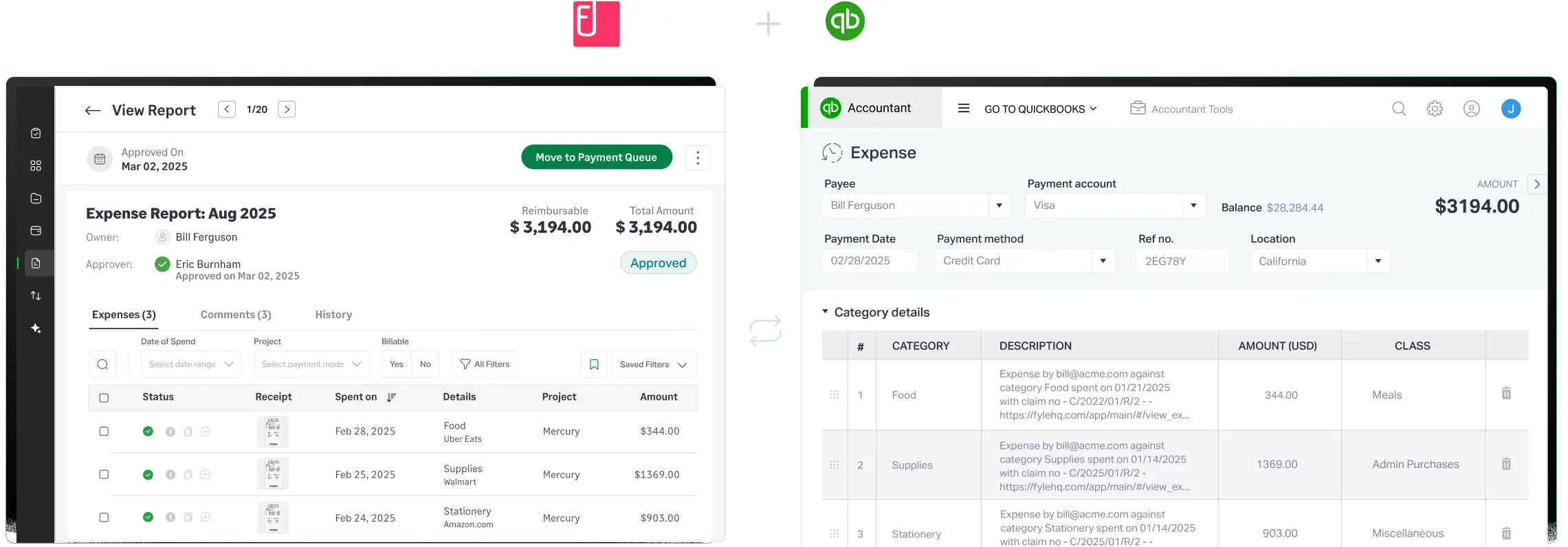 Fyle's two-way integration with QuickBooks Online