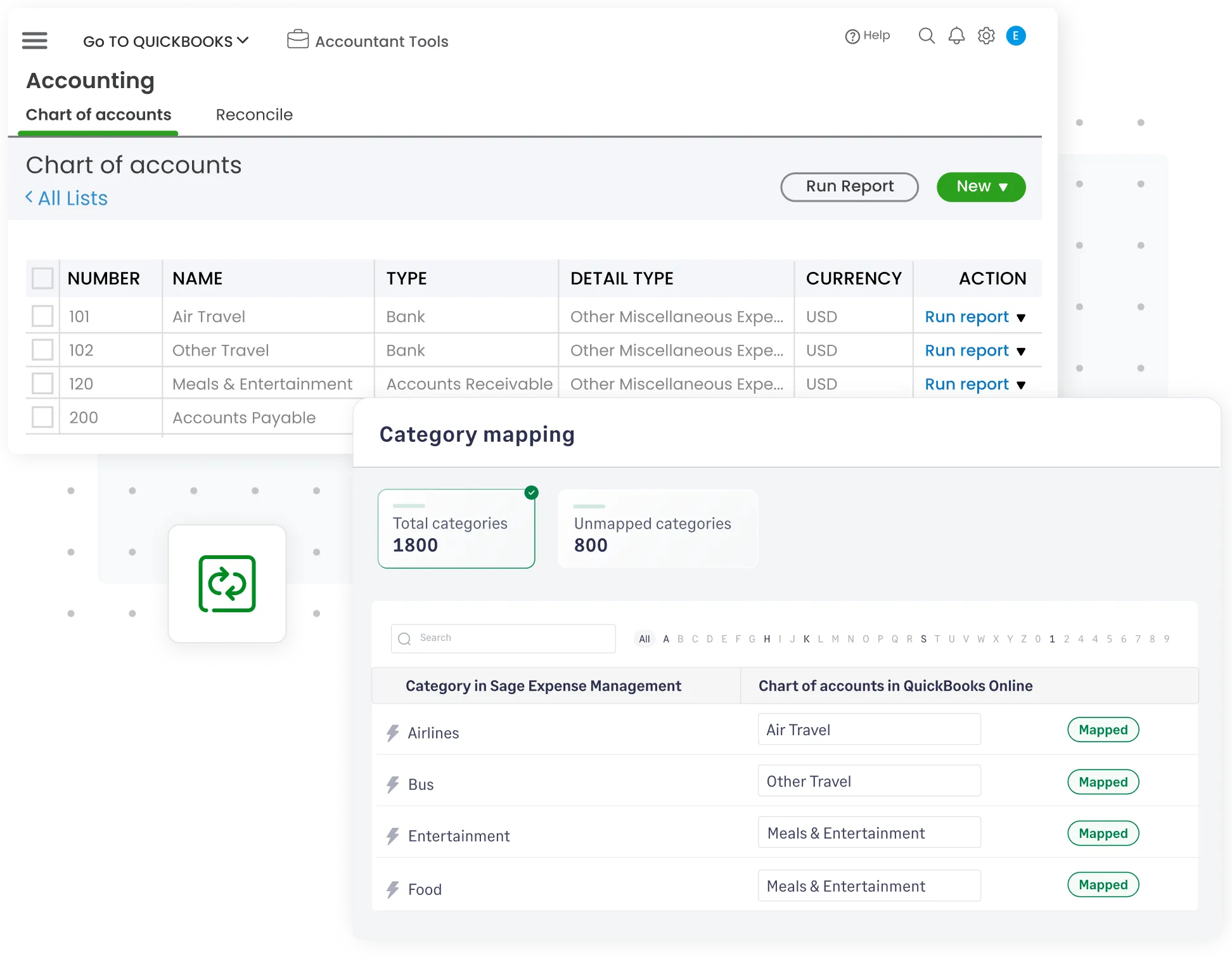 Category mapping features between Sage Expense Management and QBO