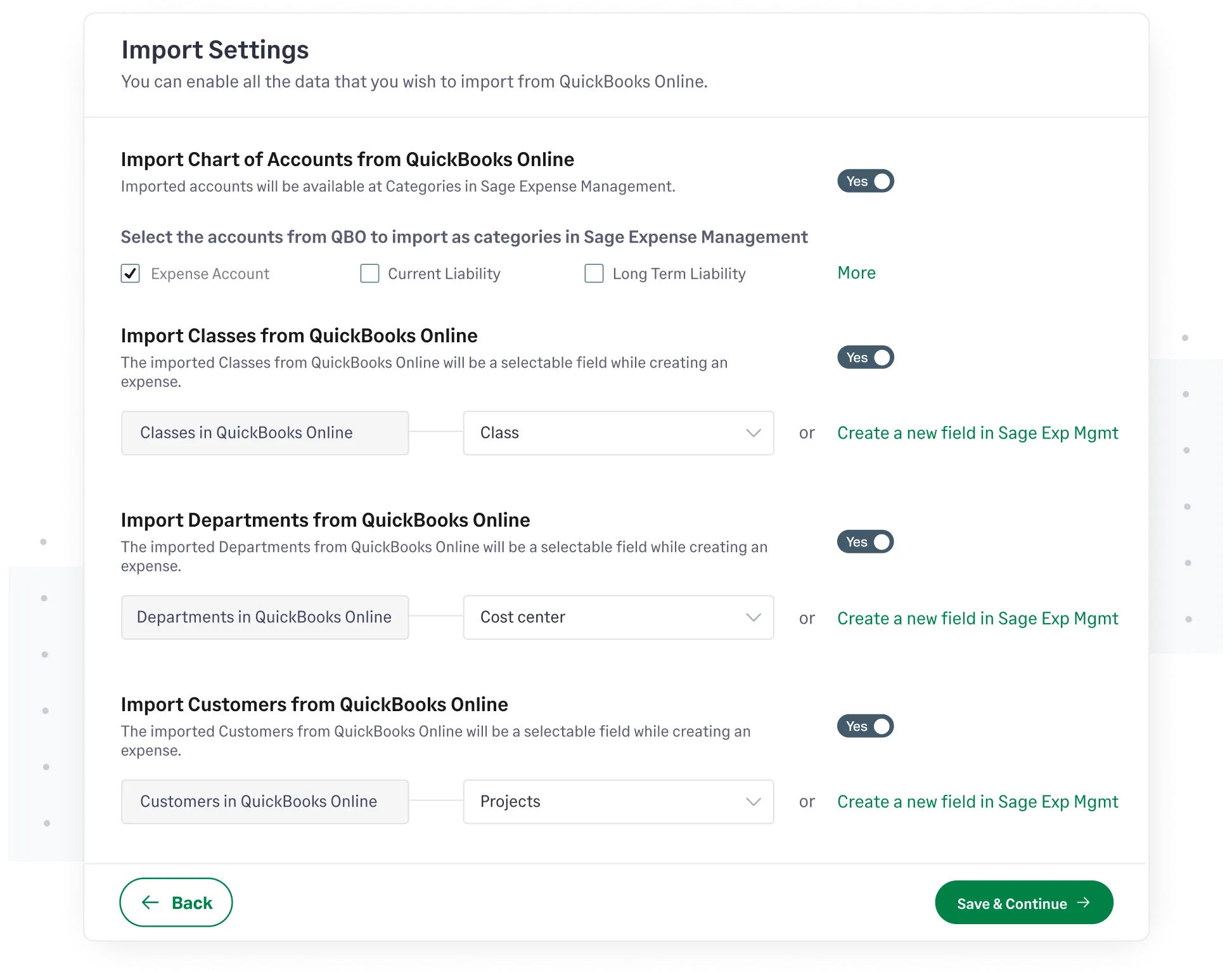 Import expense information directly from QuickBooks Online to Sage Expense Management.