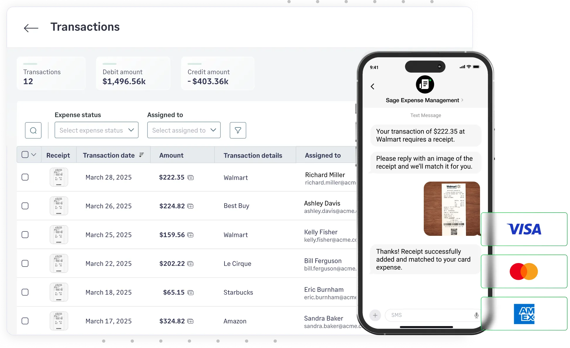 Sage Expense Management spend dashboard is always updated with real-time card spend information