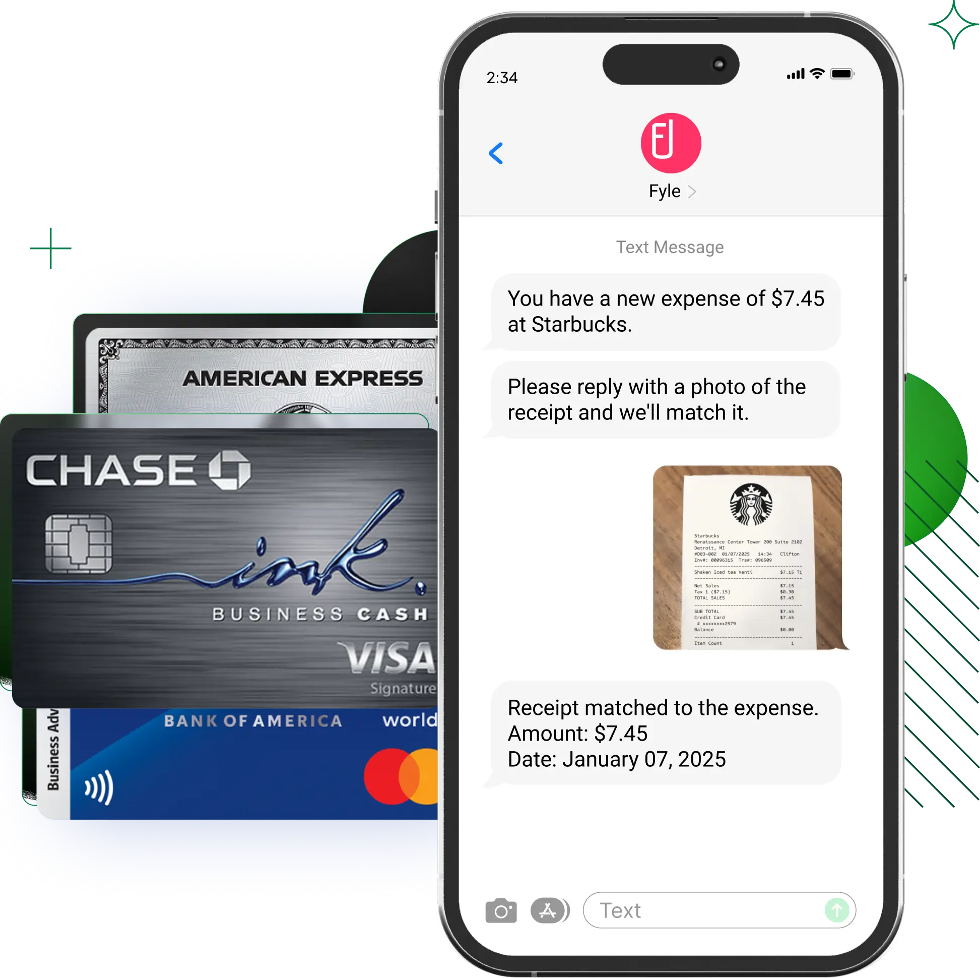 Fyle's text message feature powered by real time feeds.