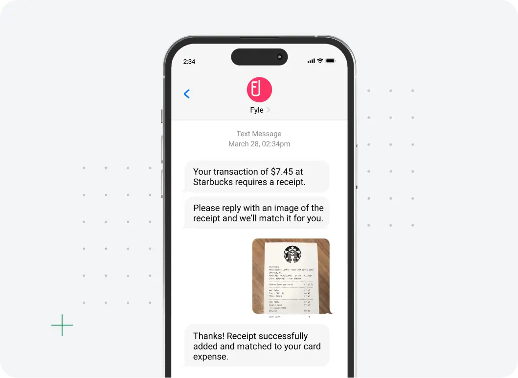 Ramp competition Fyle's text message receipt tracking feature
