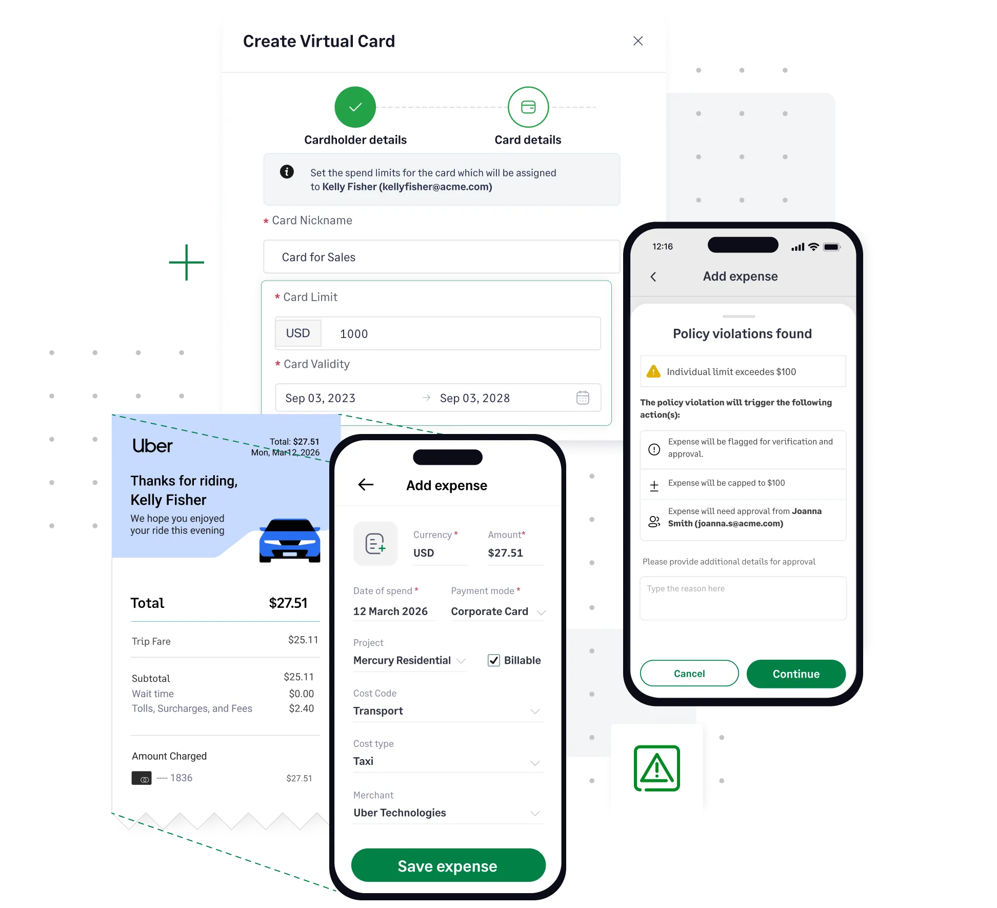 Features used for corporate credit card expense management with Sage Expense Management .