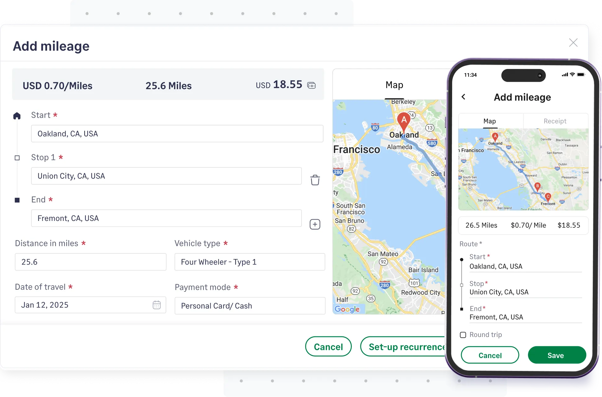 Track and submit business mileage expense right from Sage Expense Management