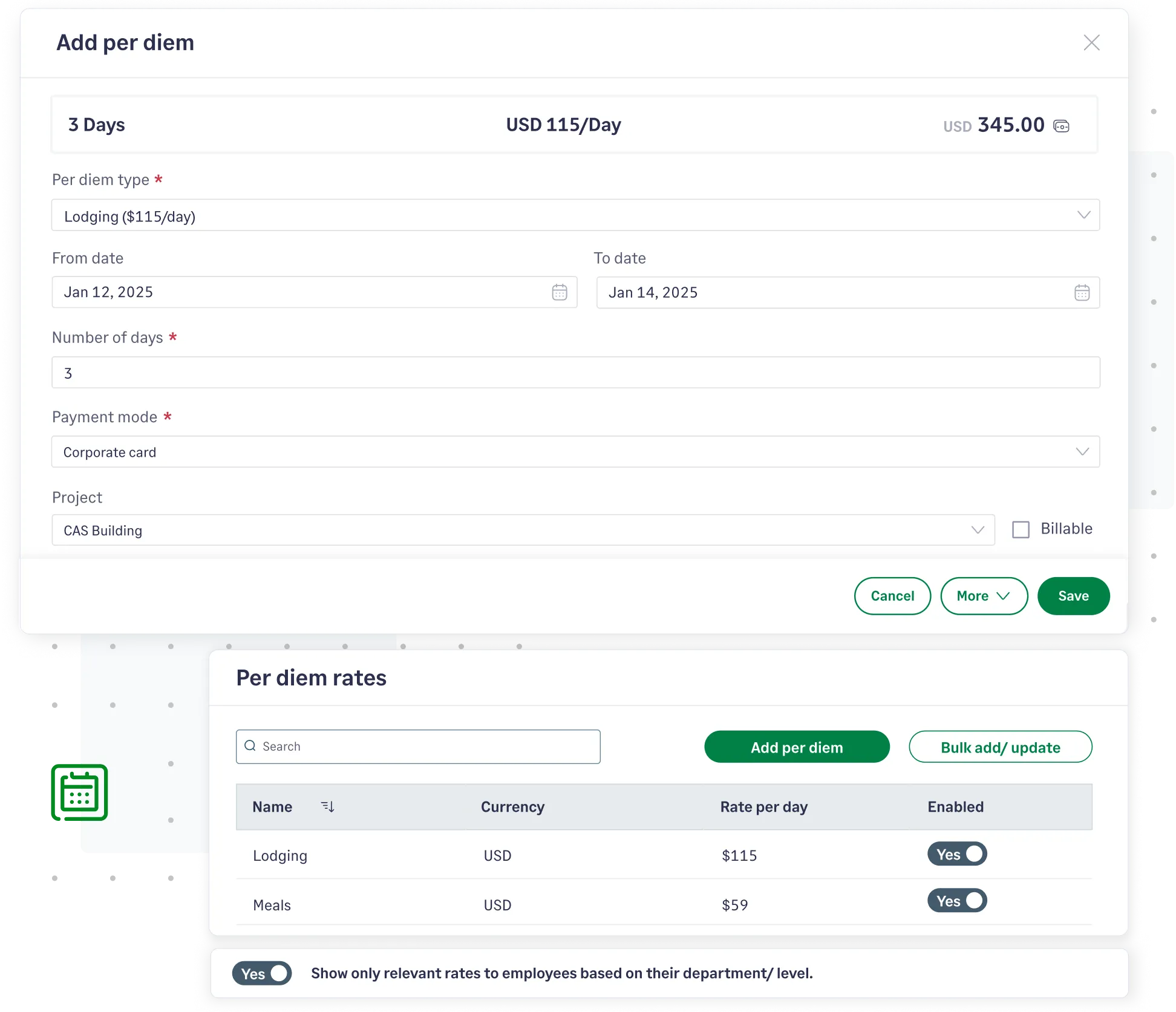 Configure per diems for your employees from Sage Expense Management