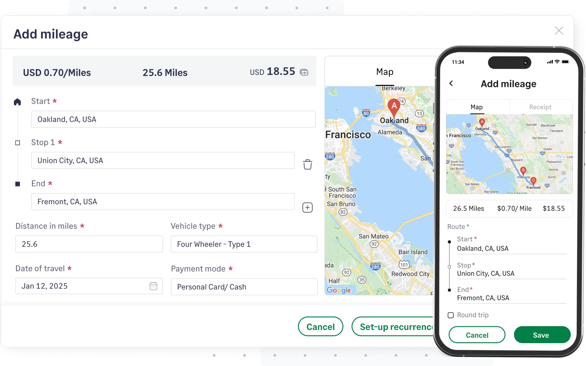 Keep track of your business mileage easily with Sage Expense Management