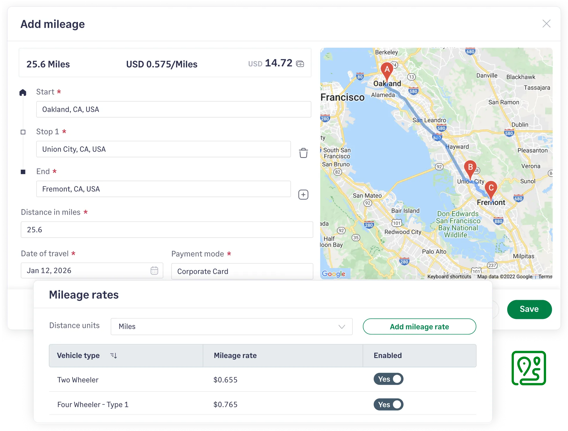 Track business mileage and per diems with Sage Expense Management