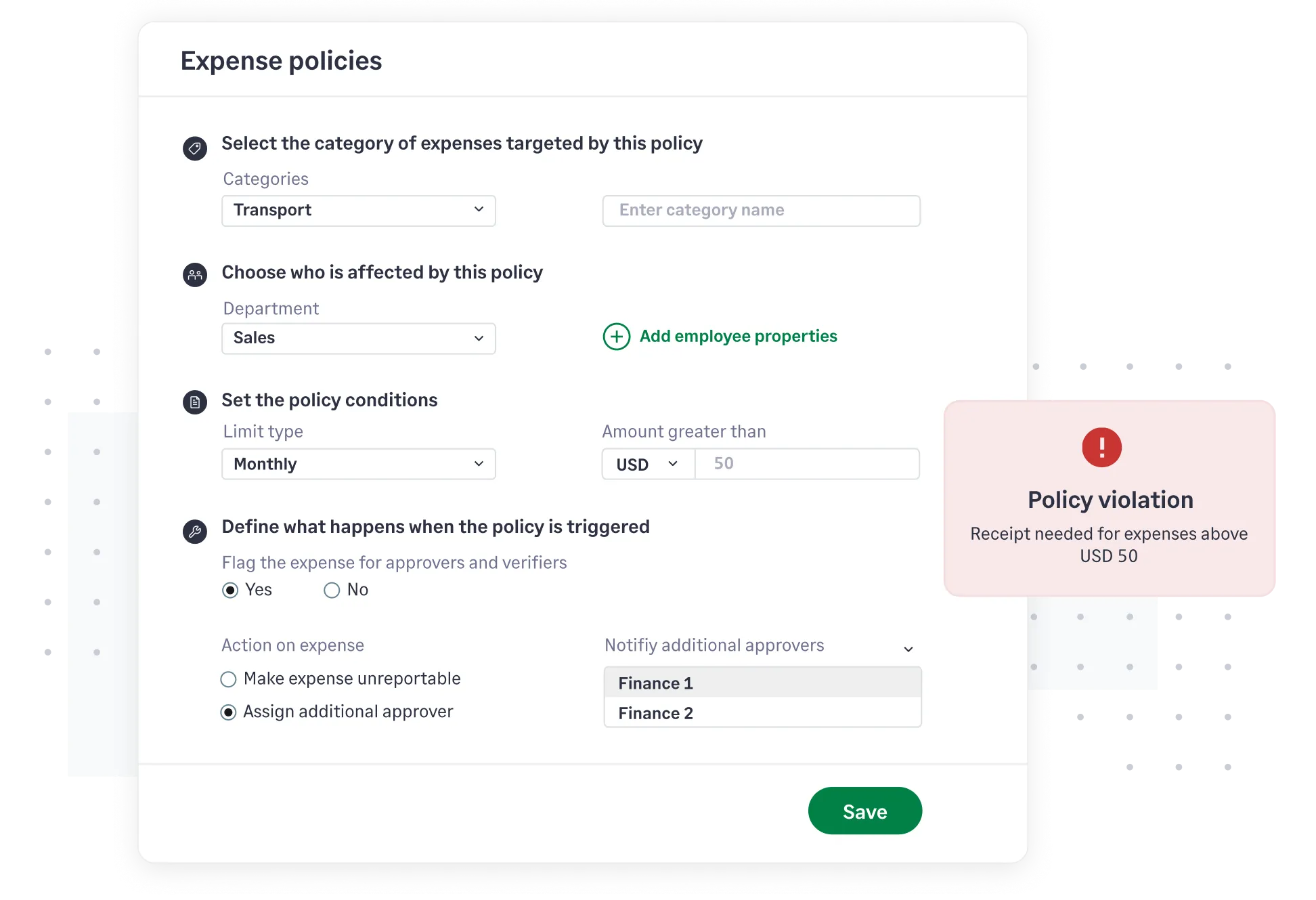 Set up rules and limits in Sage Expense Management to help control your business card spend